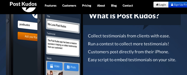 The Post Kudos website has a fixed header