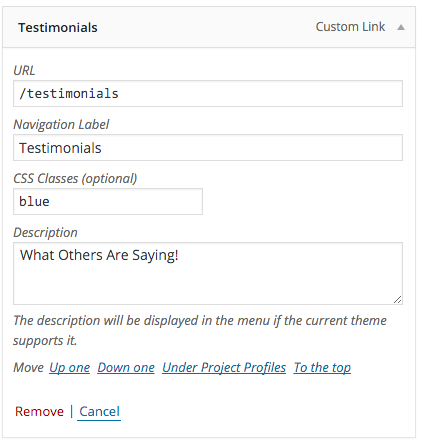 Update Custom Link Description - WordPress Menu