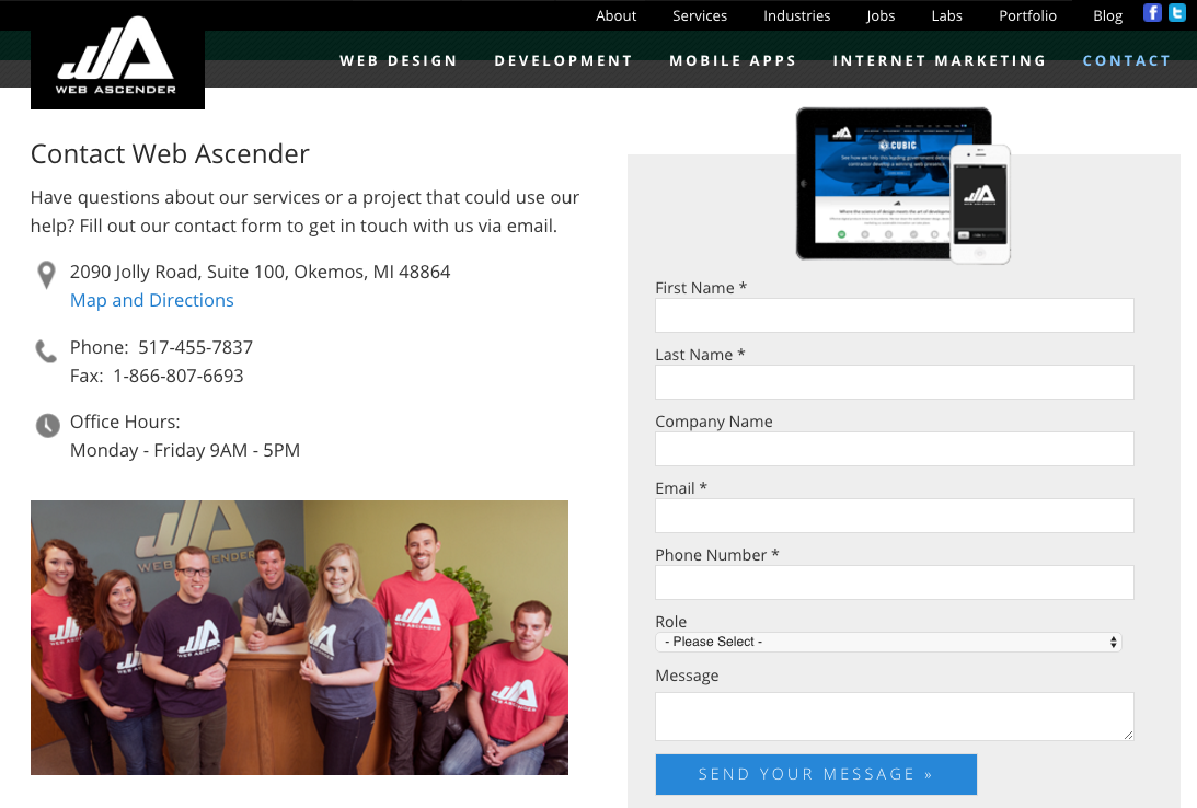 Tracking website metrics of direct contact leads