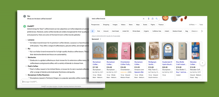 generative AI results compared to Google search results