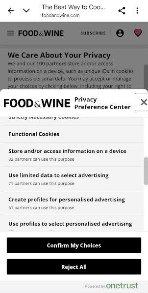 Food and Wine privacy policy