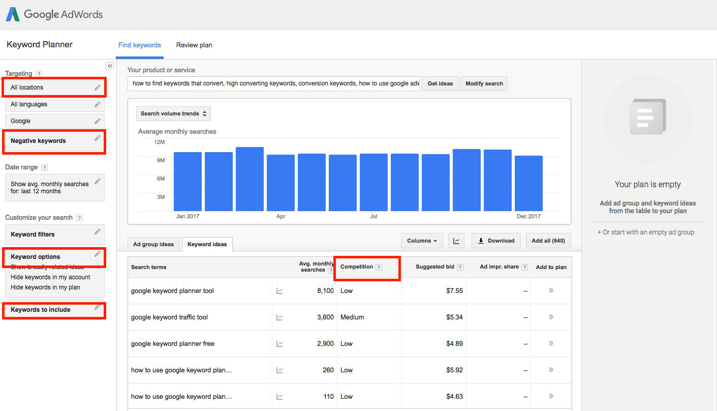 how to use google adwords keyword planner
