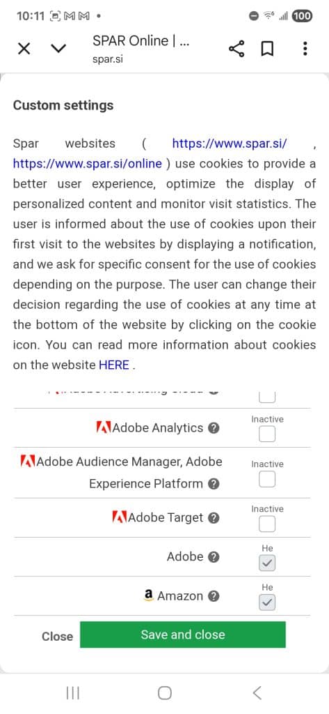 Spar privacy policy and cookie banner under GDPR