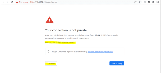 connection not secure error message example