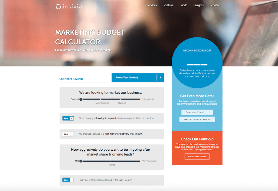 Insivia Marketing Budget Calculator Interactive Web Feature