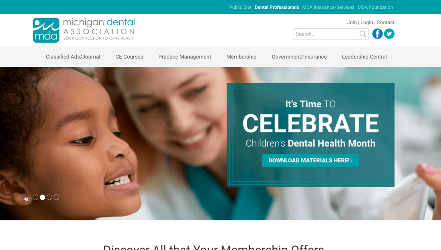 Michigan Dental Association screenshot