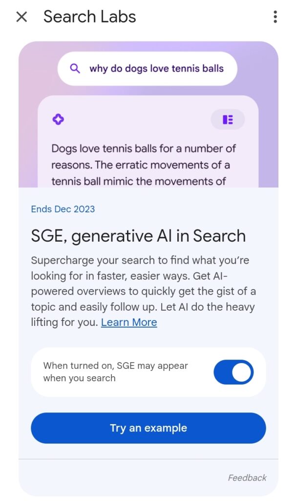 search generative experience on mobile
