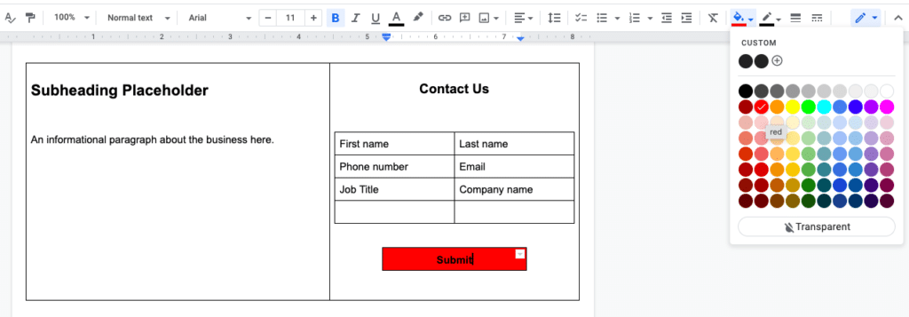 wireframe a button in google docs